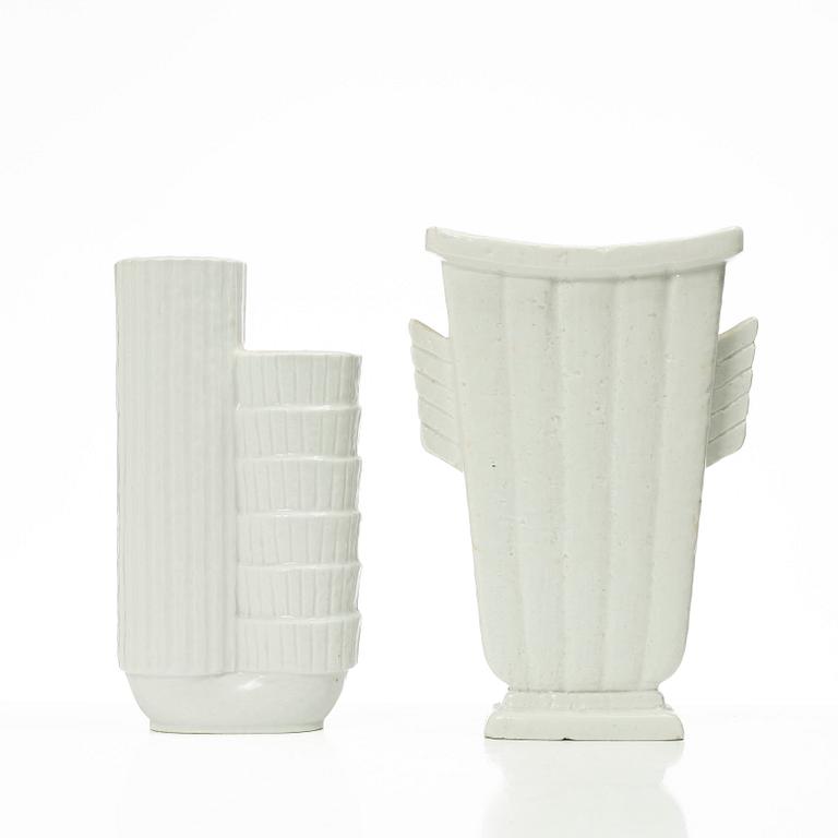 Gunnar Nylund, vaser, 4 st, chamotterat stengods, Rörstrand 1930-40-tal.