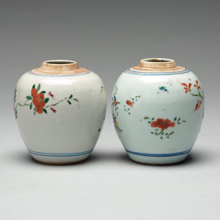 Two famille rose caddies, Qing dynasty, 18th century.