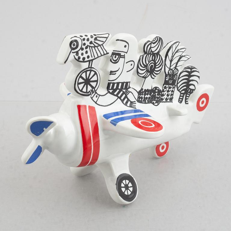 Lisa Larson, a stoneware figurine, airplane from the series "traffic", Gustavsberg, Sweden, 1971-73.