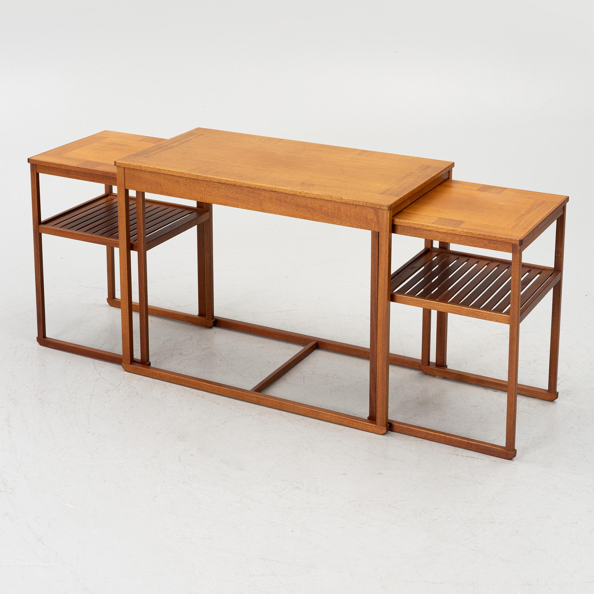 Carl Malmsten, Nest of tables, 3 pieces, “Släden”, jubilee model, 1988, no. 157.