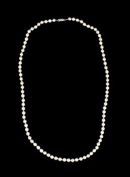 COLLIER, 3st, odlade saltvattenspärlor, två lås i silver.