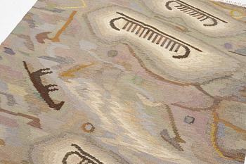 Edvin & Magnhild Lundsten, a carpet, 'Hällristningar' ('Petroglyph'), flat weave, c. 280 x 192 signed EML.