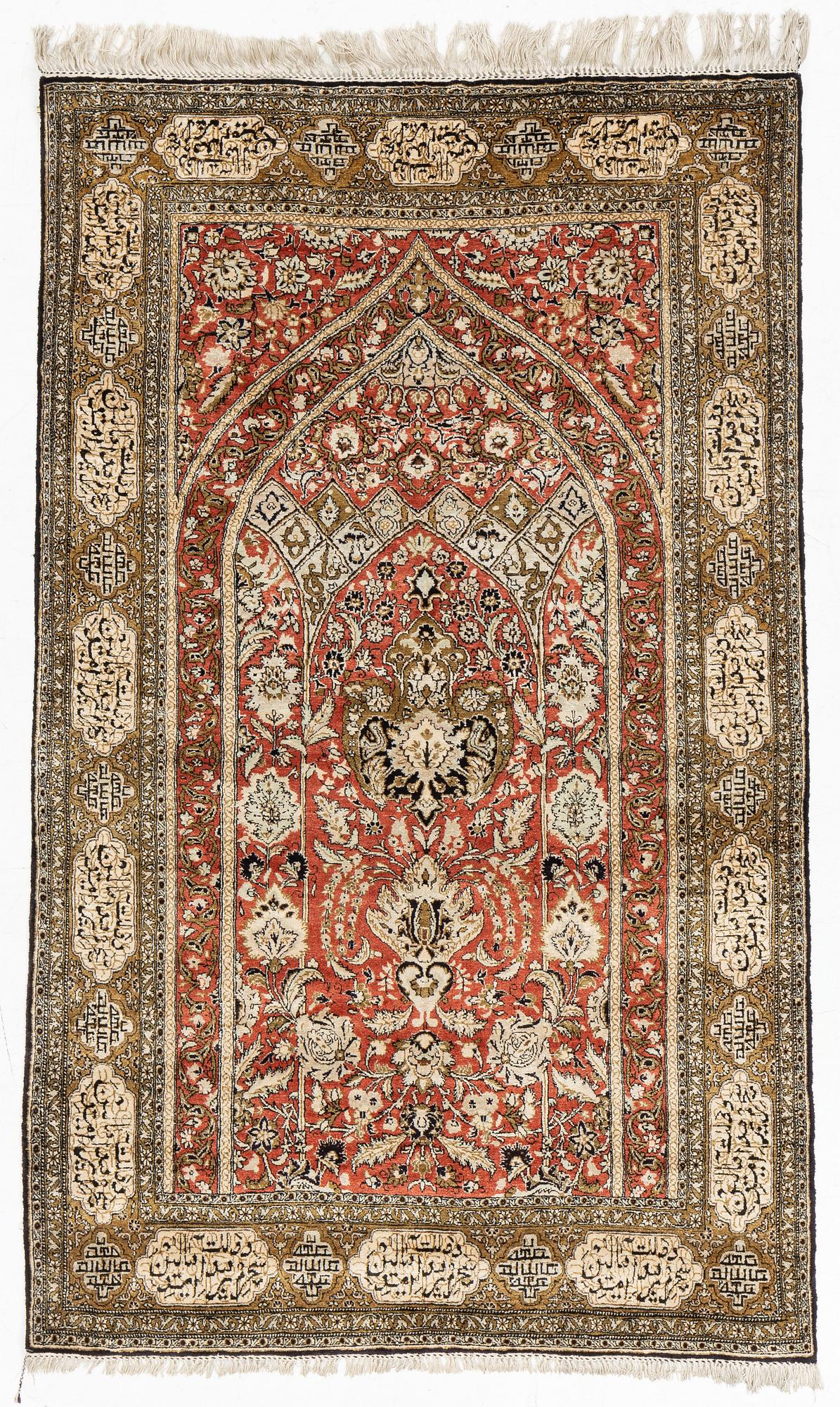 A rug, silk Quum, ca 174 x 103 cm.