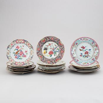 A set of 16 odd export  plates, Qing dynasty, Qianlong (1736-95).