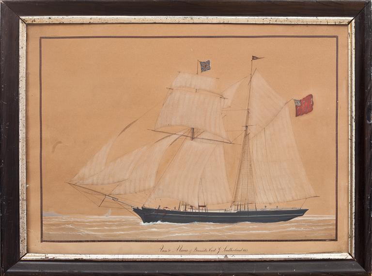 OKÄND KONSTNÄR, akvarell. "Ann's Maria of Brancaster Capt. G Southerland 1863".