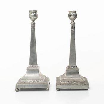 A pair of peuter candlesticks by Petter Höijer, Örebro (1796-1819).