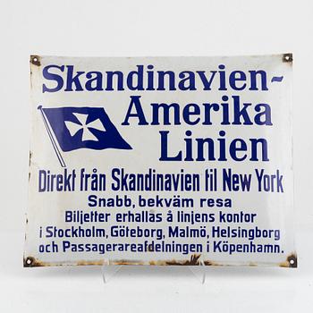 Emaljskylt, "Skandinavien-Amerika Linien", 1900-taölets första hälft.