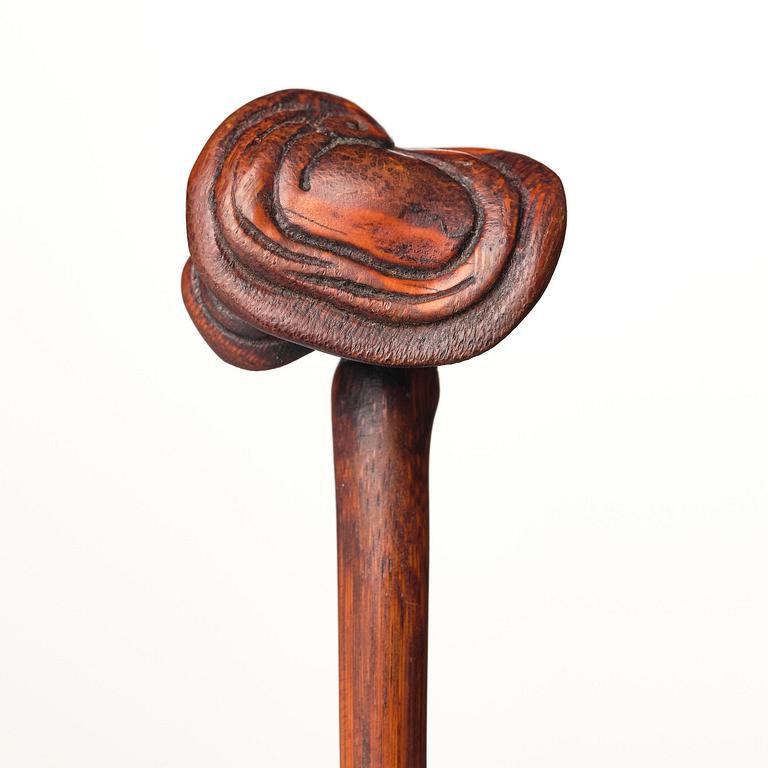 A hardwood bamboo shaped brushpot with a sceptre, China, 20th century.