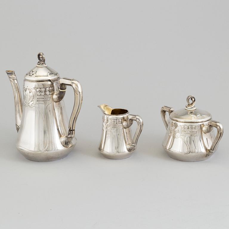 CG HALLBERG, kaffeservis, 3 delar, silver, jugend, Stockholm 1911-12.