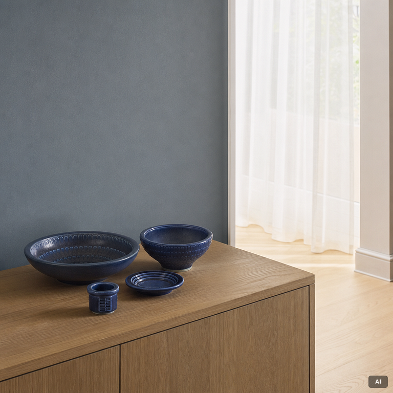 Kåge Verkstad, a set of three ceramic bowls and a small dish, Gustavsberg, Sweden, 1957-61.
