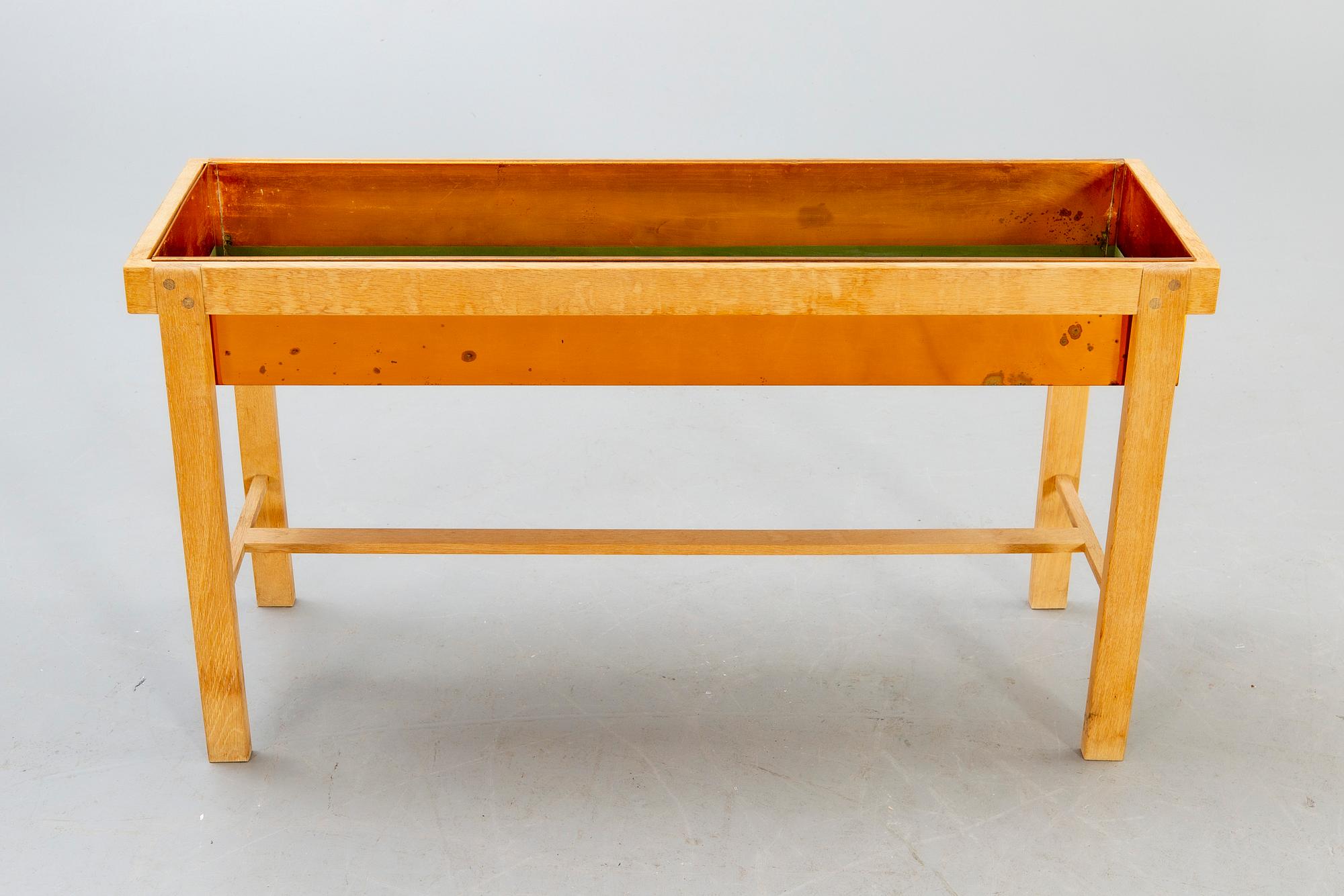 Flower table, oak and copper, Denmark, 1960s.