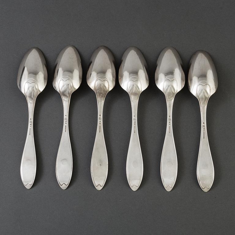 6 Swedish  silver spoons dated 1828.