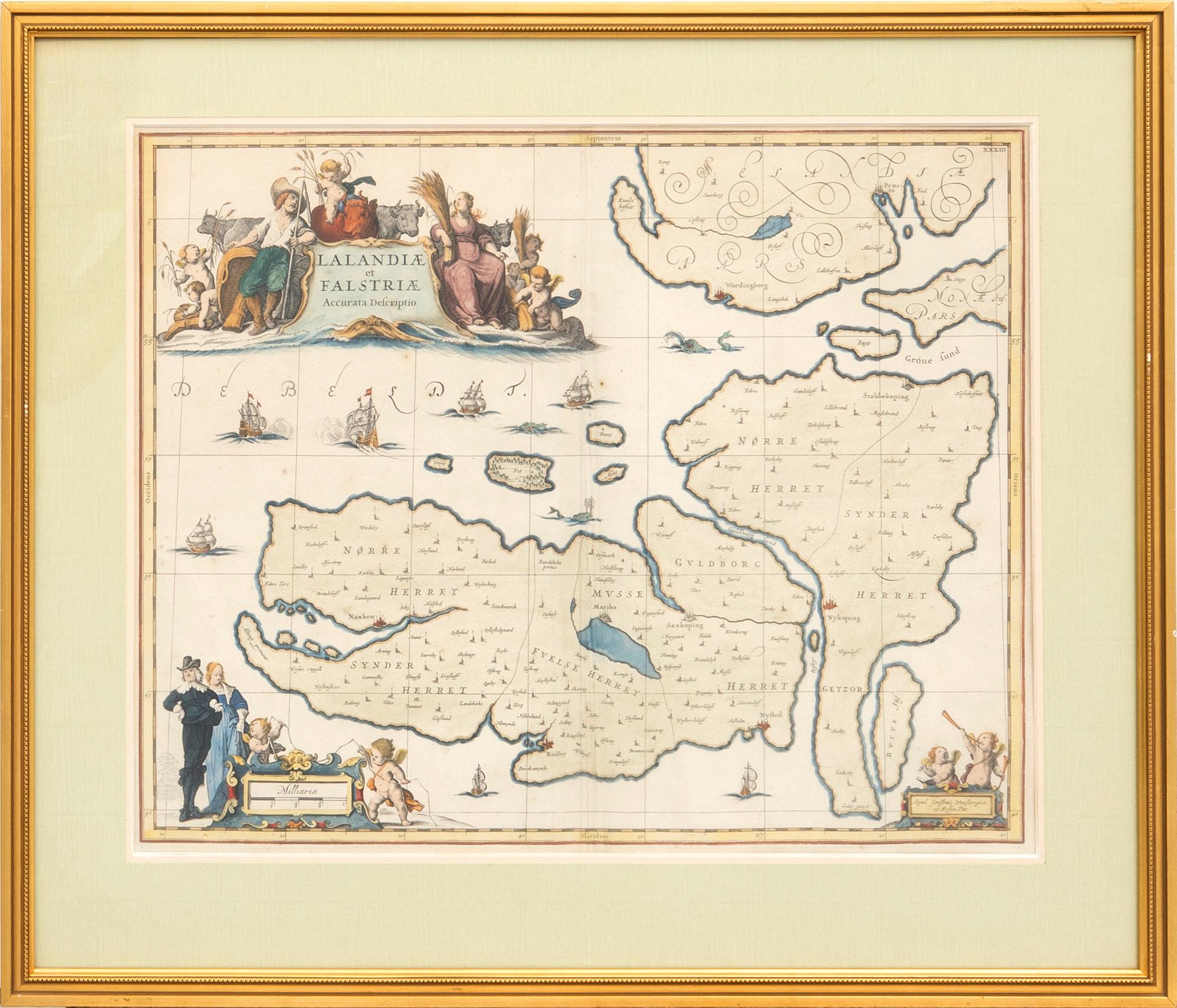 Moses Pitt, after Johannes Janssonius, map of Lolland and Falster, Denmark, London circa 1680.