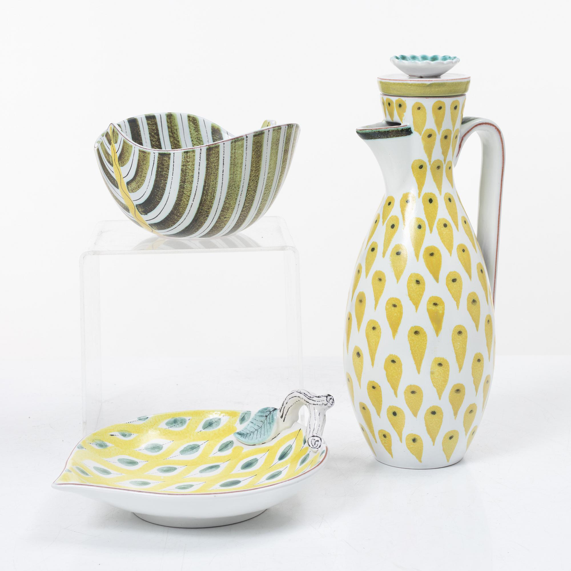 Stig Lindberg, a jug, bowl and dish, Gustavsberg Studio.