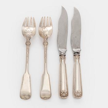 Tiffany & Co, Two pairs of sterling silver fish cutlery set.