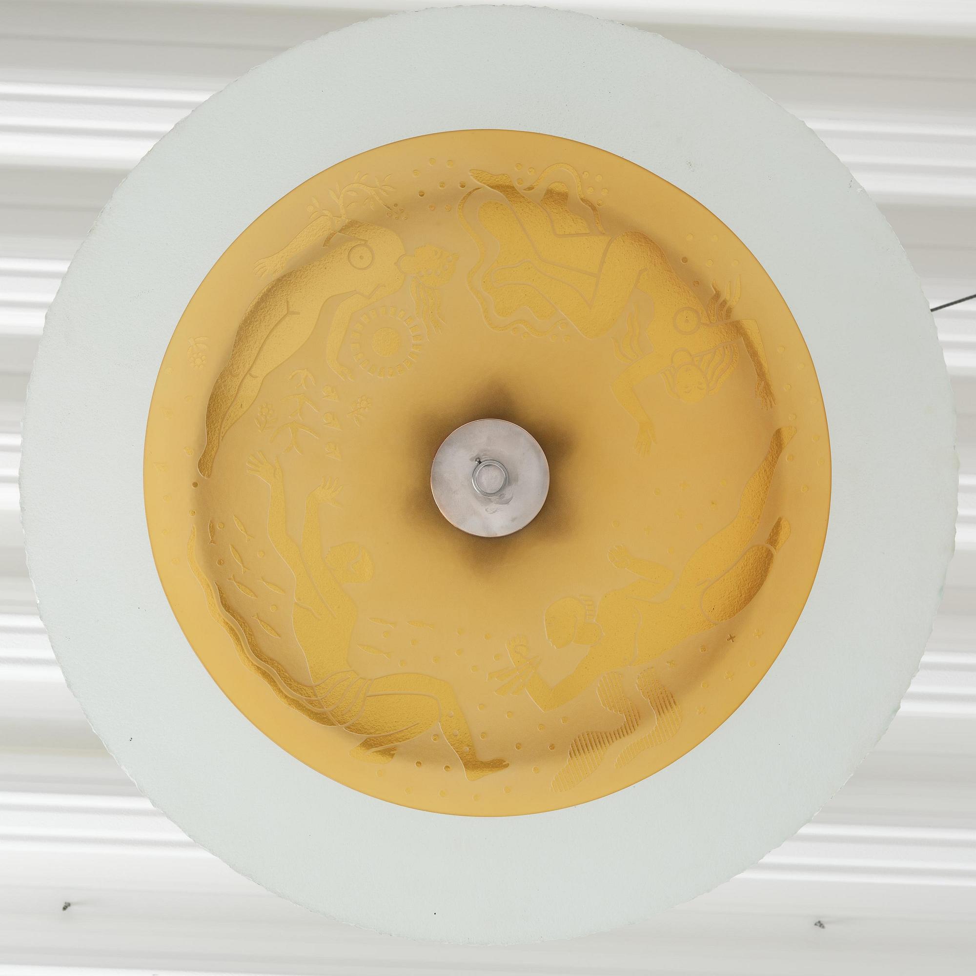 Edward Hald, & Erik Tidstrand, a rare "The 4 Winds" ceiling lamp model "HD 656"/"29679", Orrefors & Nordiska Kompaniet, 1930s.