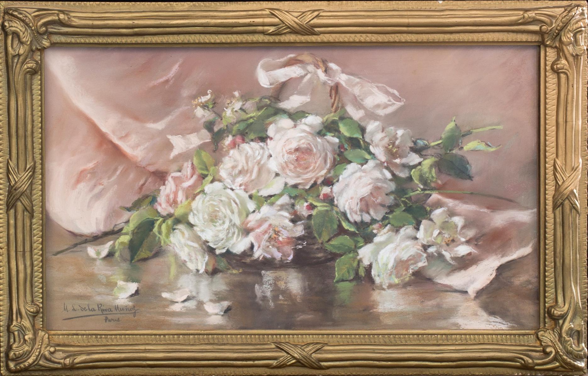 MARIA LUISA DE LA RIVA Y CALLOL DE MUÑOZ, blandteknik på duk, signerad.