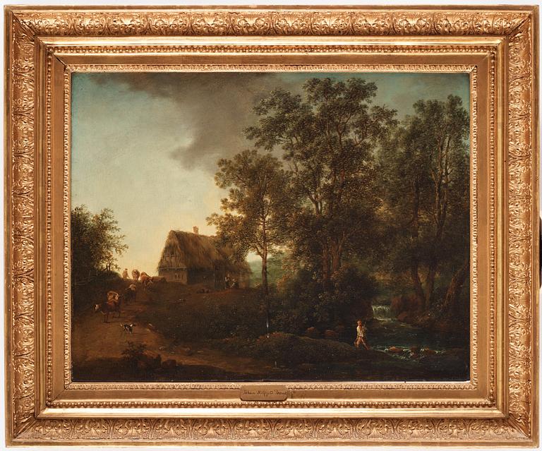 Johann Christian Brand, Landscape with figures by a creek.