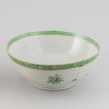 Two large famille rose and gilt punch bowls, Qing dynasty, 18th century.