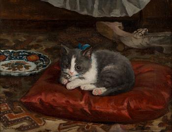 Adolf von Becker, The cat on the pillow.