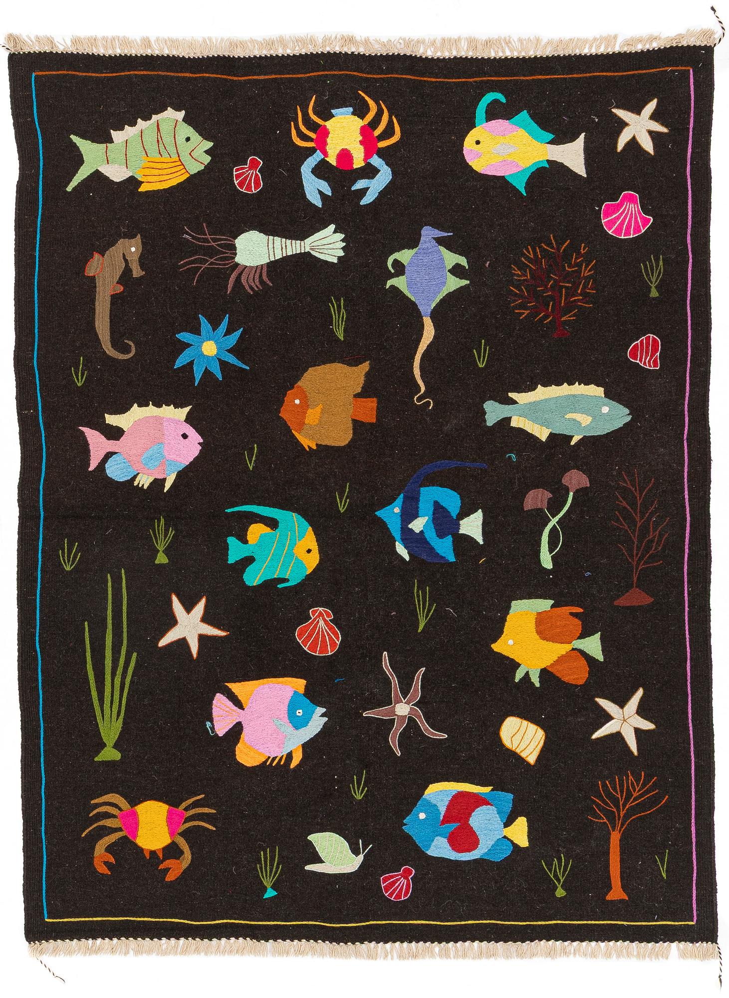 A hand-embroidered Kelim rug, c. 225 x 177 cm.
