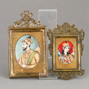 MINIATYRPORTRÄTT, 2 st, Indien 1800-1900-tal.