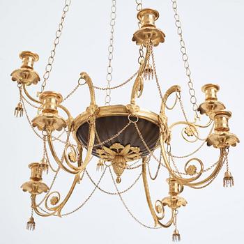 A late Gustavian early 19th century nine-light hanging-lamp.