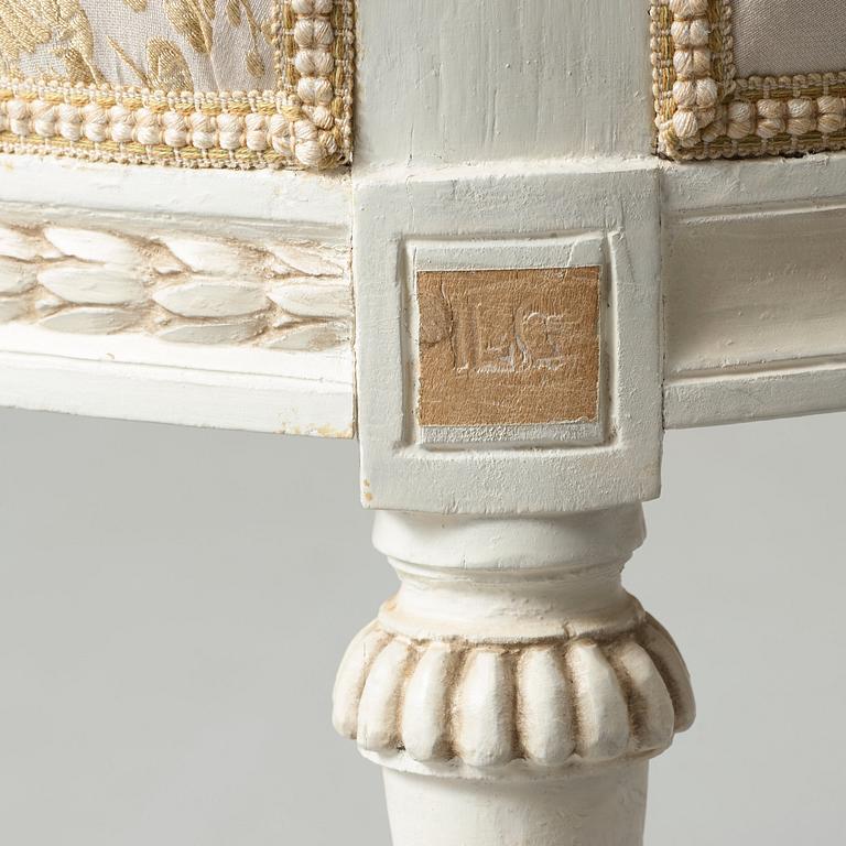 Eight (5+3) matched Gustavian late 18th century chairs.