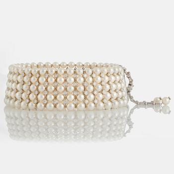 A WA Bolin cultured pearl choker and bracelet.