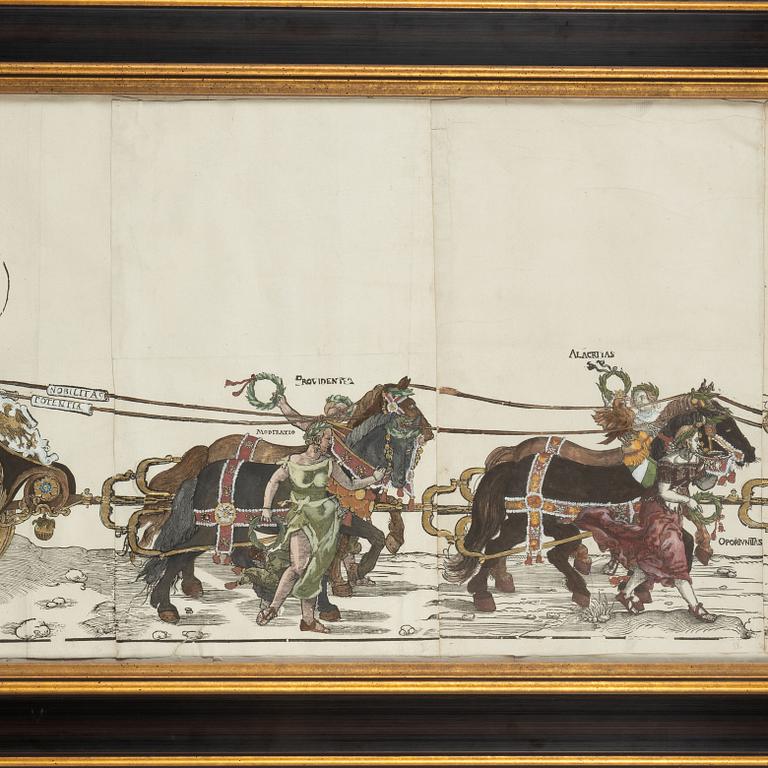 Albrecht Dürer, efter. Träsnitt, 1700/1800-tal med senare handkolorering.