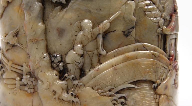 PENSELSTÄLL, soapstone, Kina, 1800/1900-tal.