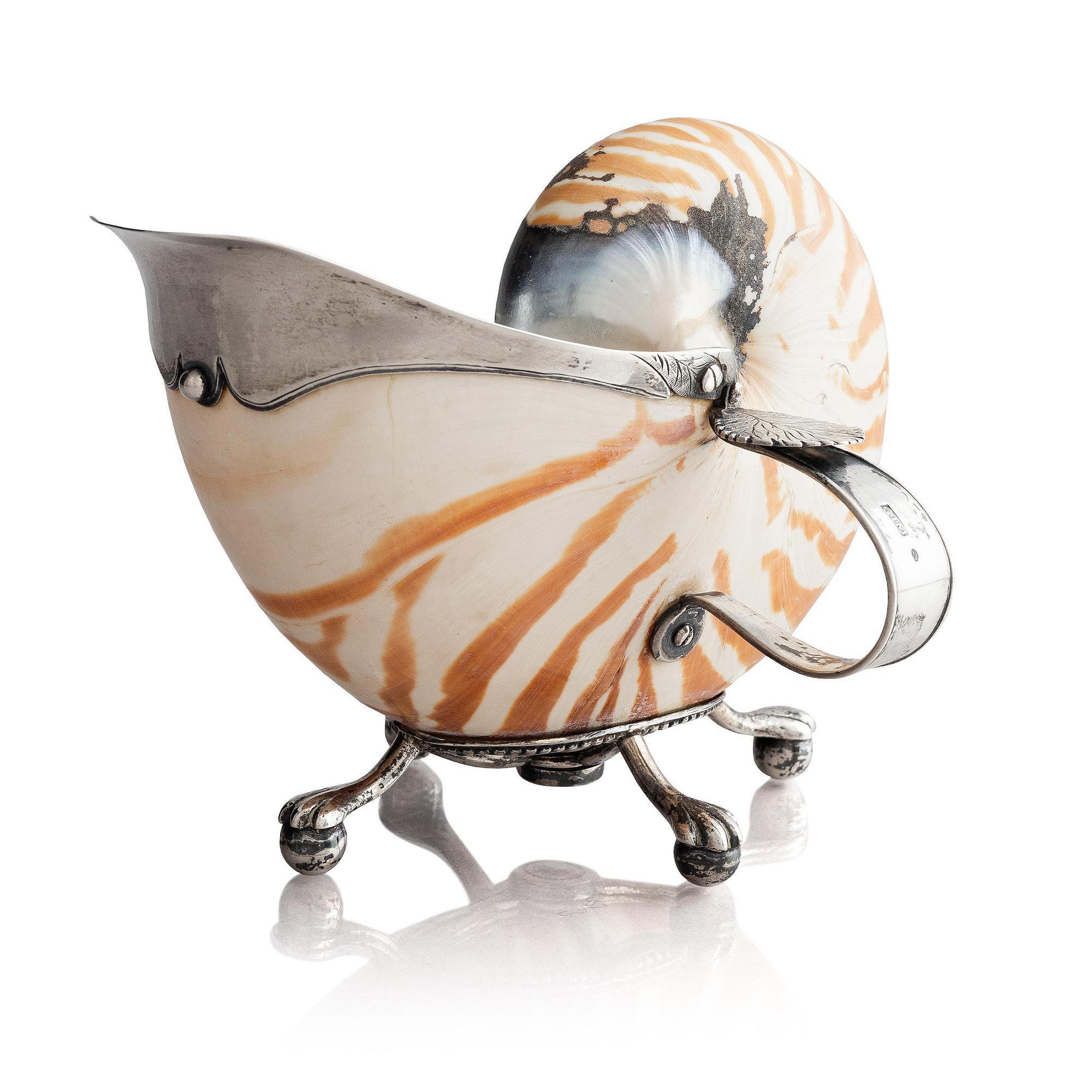 A Swedisk early 19th century silver-mounted shell, sauce-boat, mark of Gustav Ingelman, Kalmar (active 1813-1822).