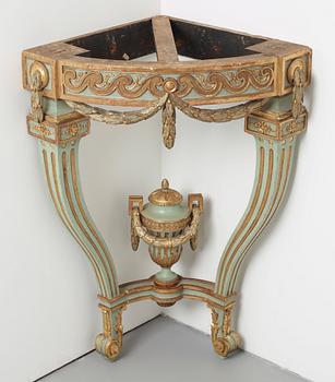 HÖRNKONSOLBORD. Möjligen ritat av Jean-Eric Rehn. Gustavianskt, 1770-tal.