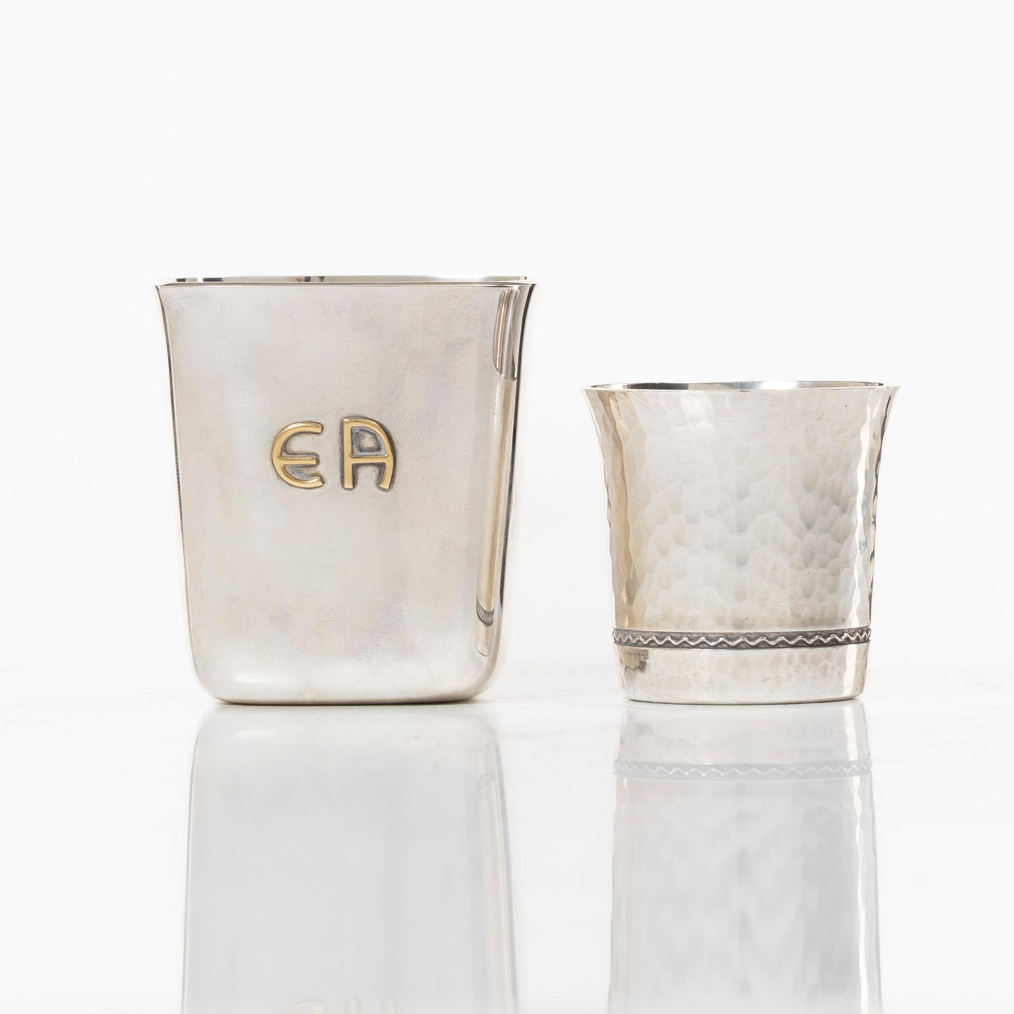 Two cups, silver, C.F. Carlman, 1953, and Ceson Guldvaru Ab, 1984.