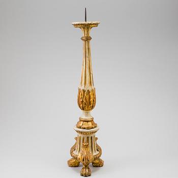 LJUSSTAKE, målat och bronserat trä,  1800-tal.