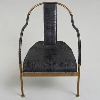 A Mats Theselius brass and black leather 'El Rey' easy chair, Källemo, Sweden 1999.