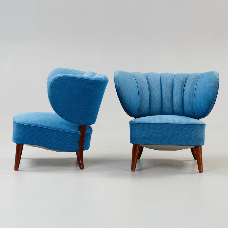 A pair of Otto Schulz easy chairs, Jio-Möbler, Jönköping Sweden probably 1950's.