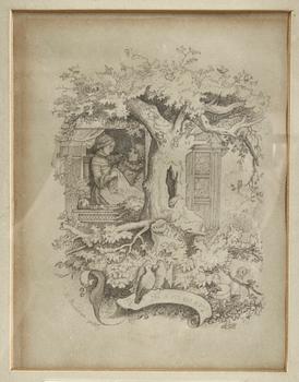 (klart) LUDWIG RICHTER, teckning, sign, 1800-tal.