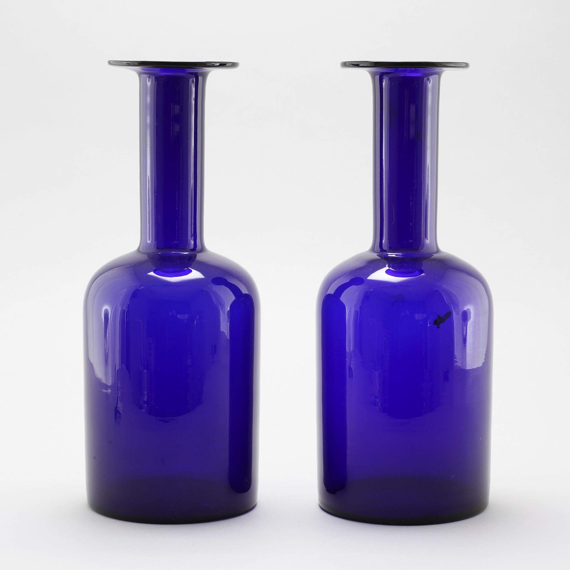 FLASKOR, 2 st, glas, Holmegaard, 1960/70-tal.