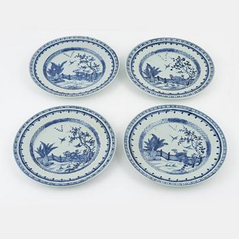Four blue and white plates, China, Qing dynasty, Qianlong (1736-95).