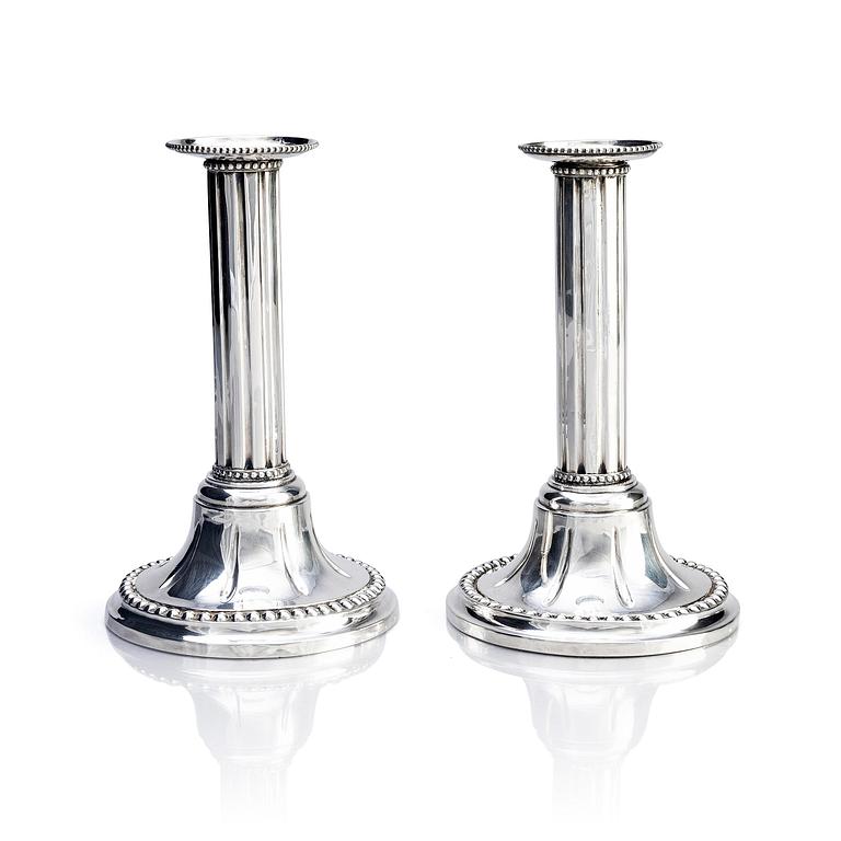 A pair of Swedish 18th century silver candlesticks, mark of Johan Schröder, Landskrona 1790.