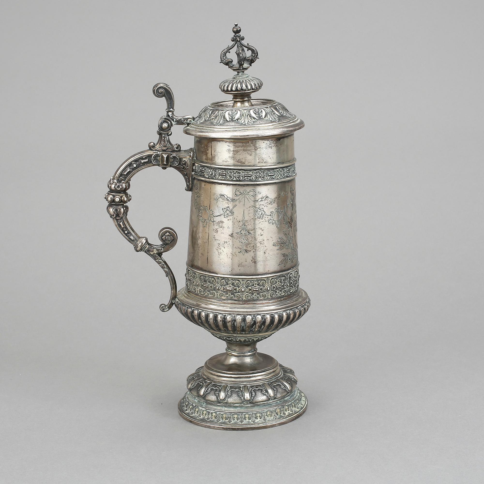 STOP, silver, Nyrenässans, otydliga stämplar, möjligen Göteborg 1885. Vikt ca 575 gram.