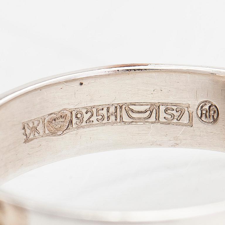 A set of silver "Halikko treasure" necklace, bracelet, ring and earrings. Kalevala Koru, Helsinki 1965-1972.