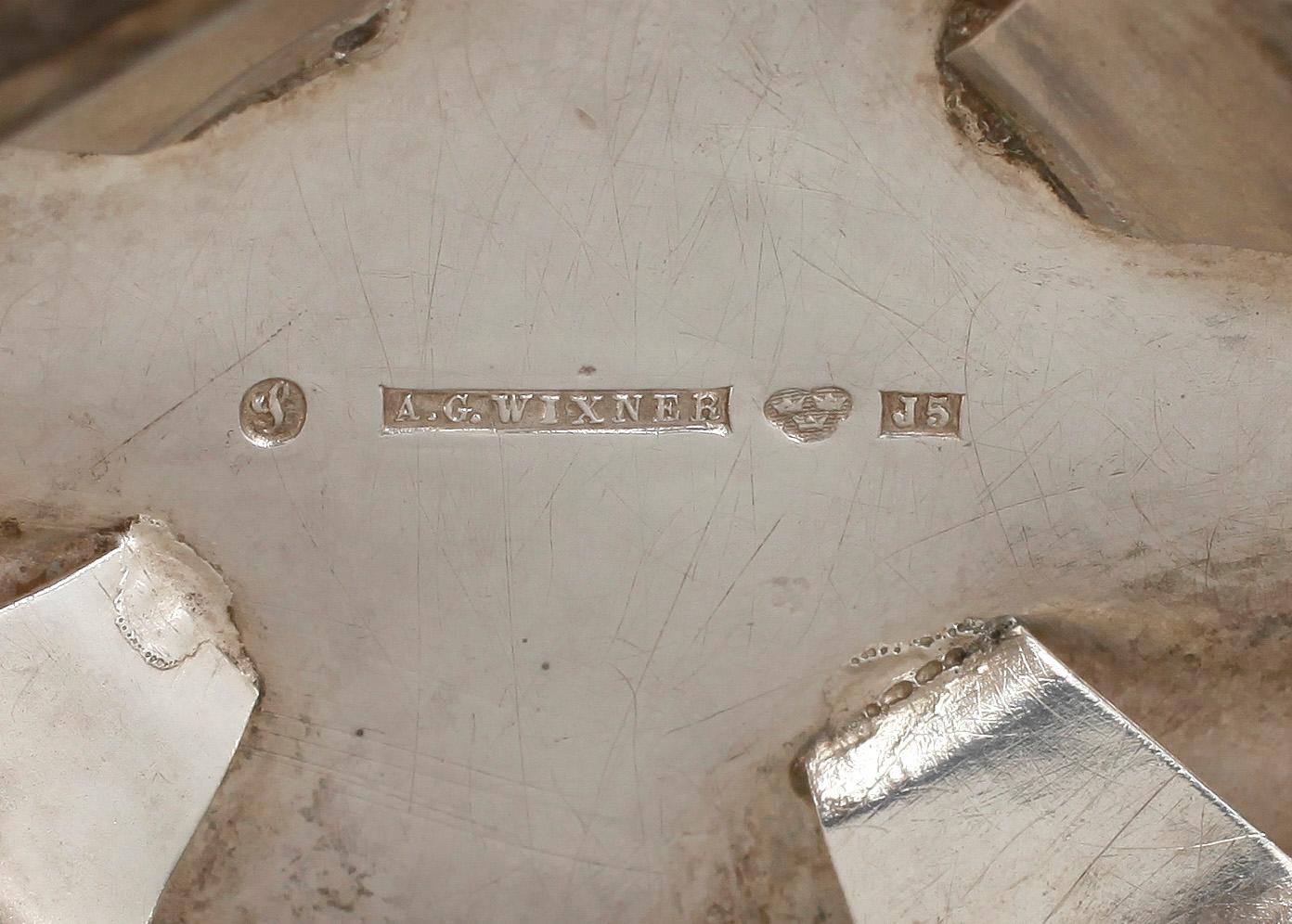 UPPSATSSKÅL OCH GRÄDDKANNOR, 3 delar, silver, bland annat Anders Gustaf Wixner, Söderköping, 1887. Totalvikt ca 630g.