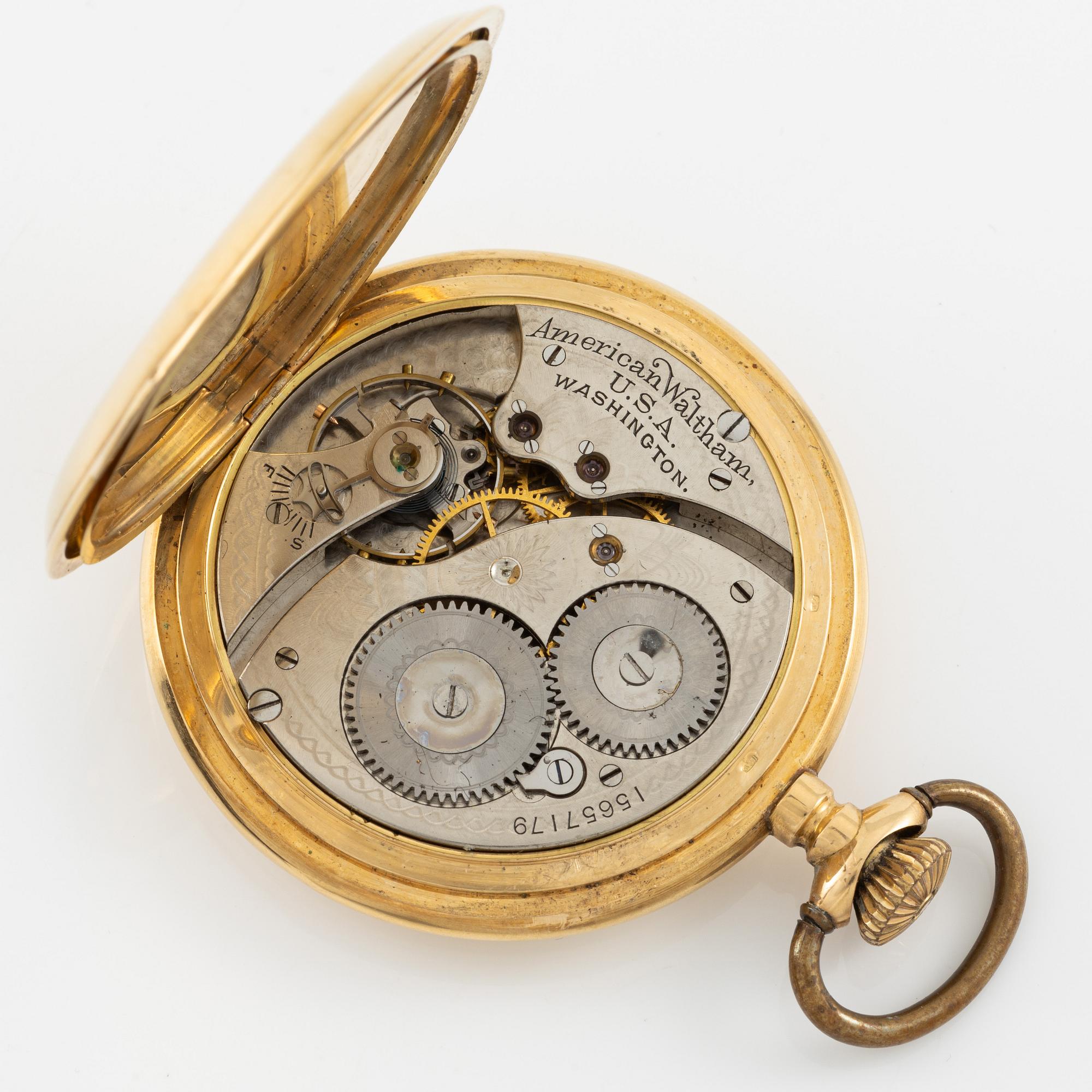 Waltham, pocket watch, hunter, 48.5 mm.