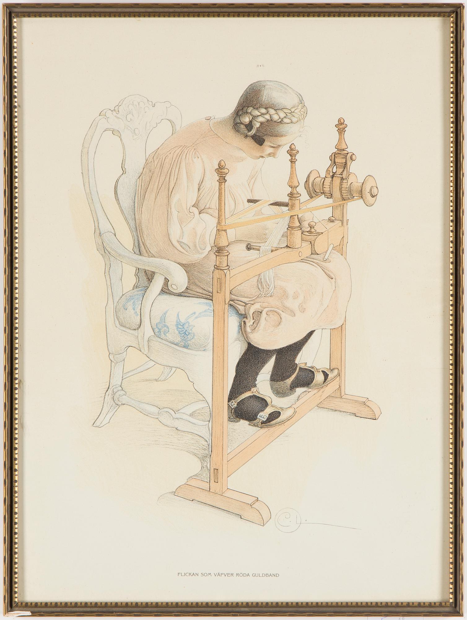 CARL LARSSON, färglitografi, tryckt signatur.