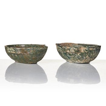 Two green glazed beakers, Han dynasty (206 B.C. - 220 A.D).