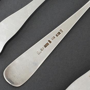 BESTICK, 10 delar, silver, mestadelen norska stämplar, bl.a Brödrene Lohne, omkring år 1900 / 1900-talets första hälft.