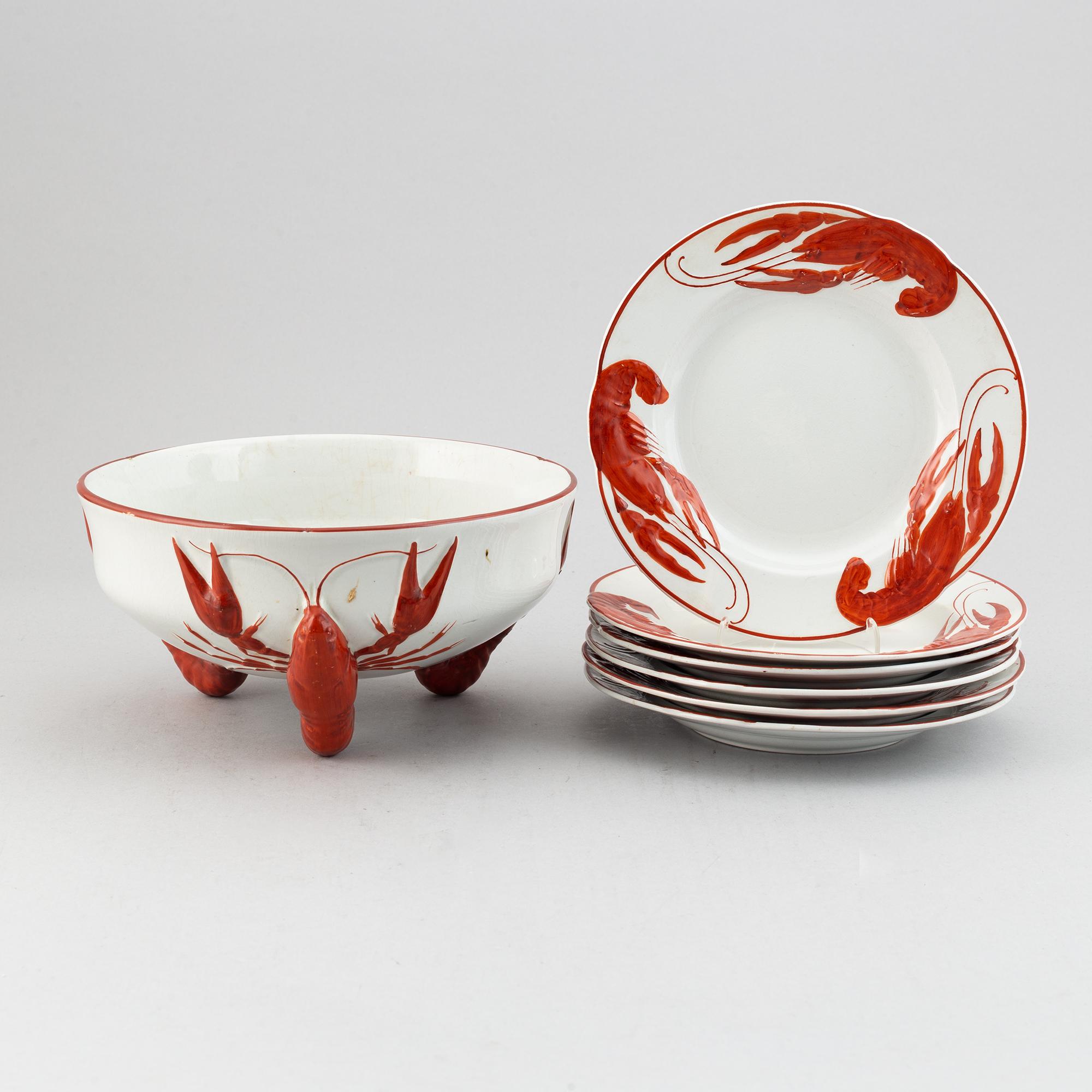 A 7 pcs crayfish service designed by Alf Wallander, Rörstrand.