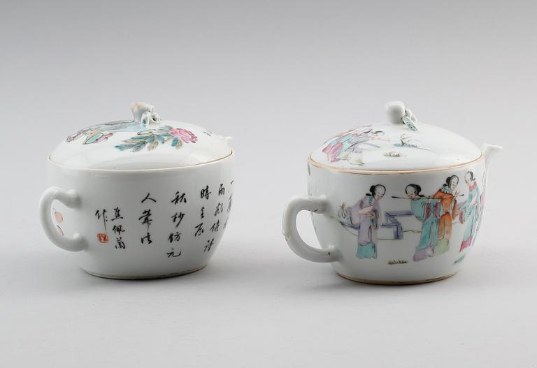 KANNOR, 2 st, porslin, Kina, 1800-tal.